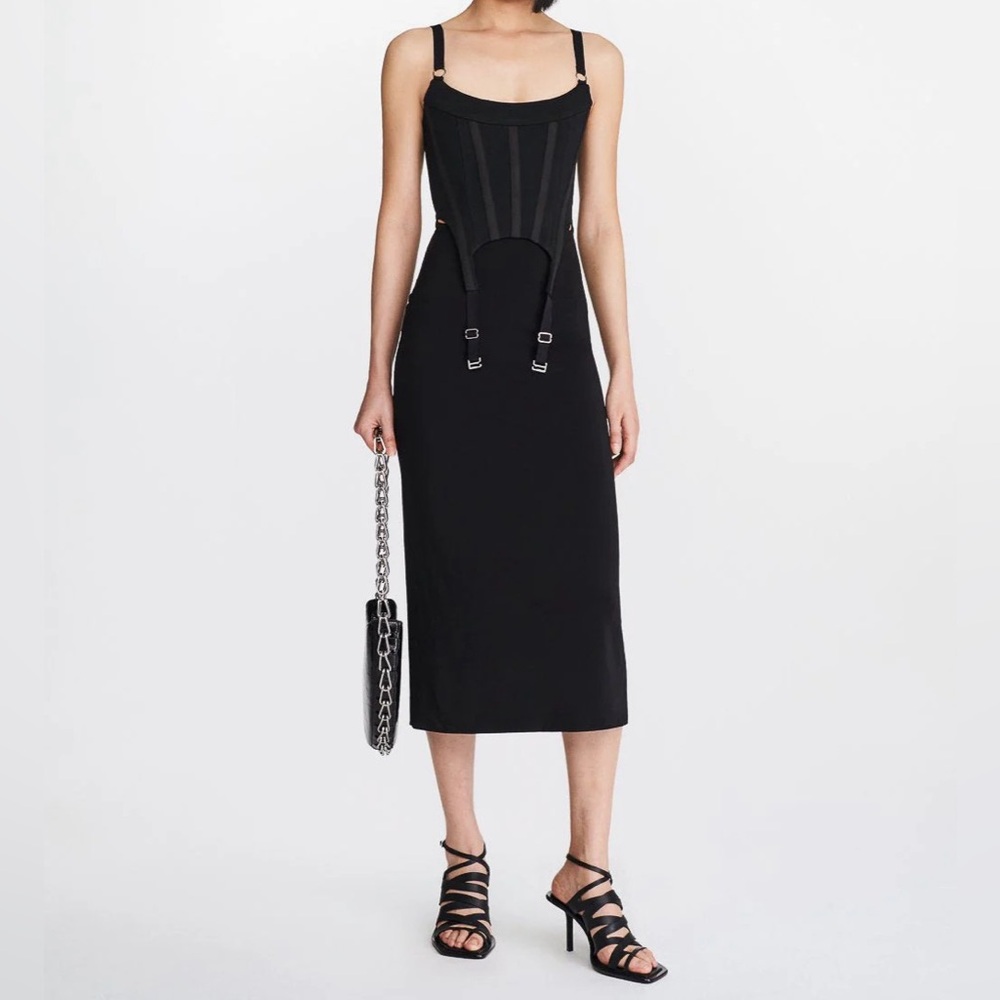 Dion Lee Black Midi Dress with Corset Bodice